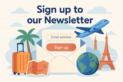 Newsletter signup illustration with travel elements