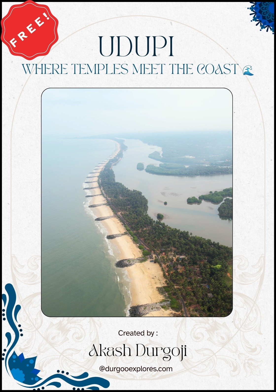 Travel EBook cover for Udupi featuring the coastal landscape and temples of Udupi, Karnataka.