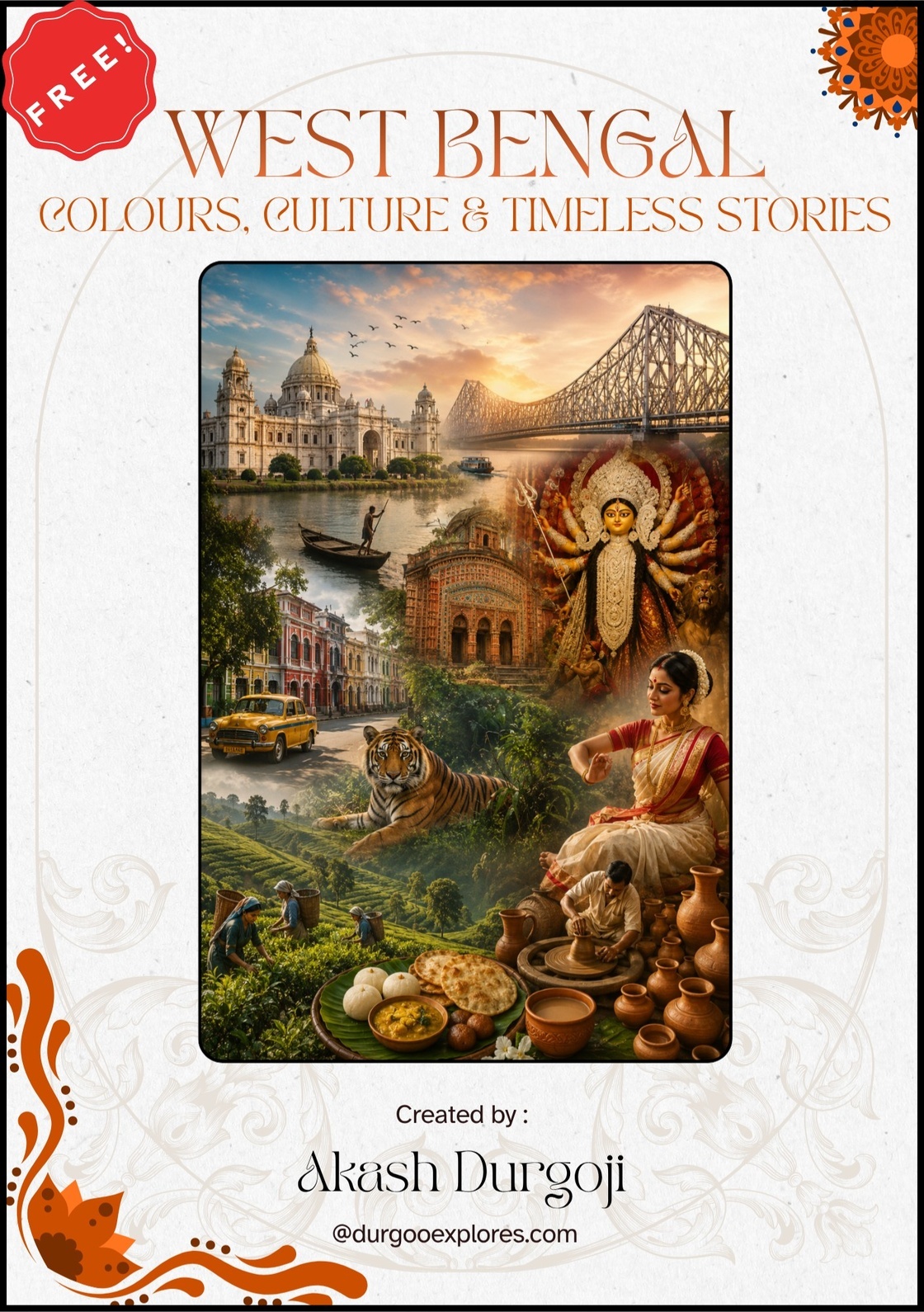 Travel EBook cover for a 2-day West Bengal itinerary featuring cultural landmarks, heritage architecture and travel destinations in West Bengal.