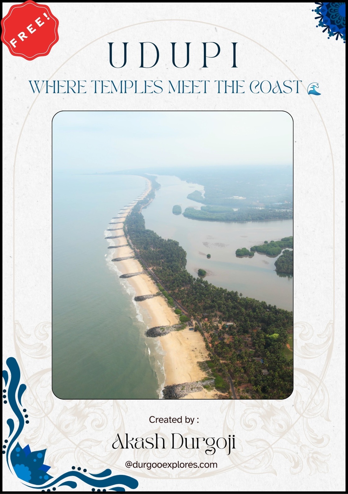 Travel EBook cover for Udupi featuring the coastal landscape and temples of Udupi, Karnataka. Travel EBook cover for Udupi featuring the coastal landscape and temples of Udupi, Karnataka.